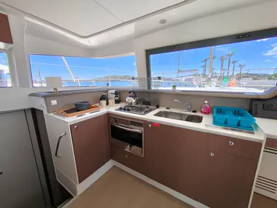 Galley of Poseidon, a Bali 4.1 catamaran at Grimaud, France