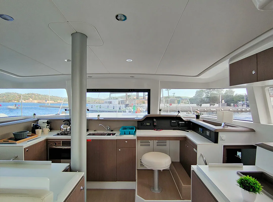 Galley of Poseidon, a Bali 4.1 catamaran at Grimaud, France