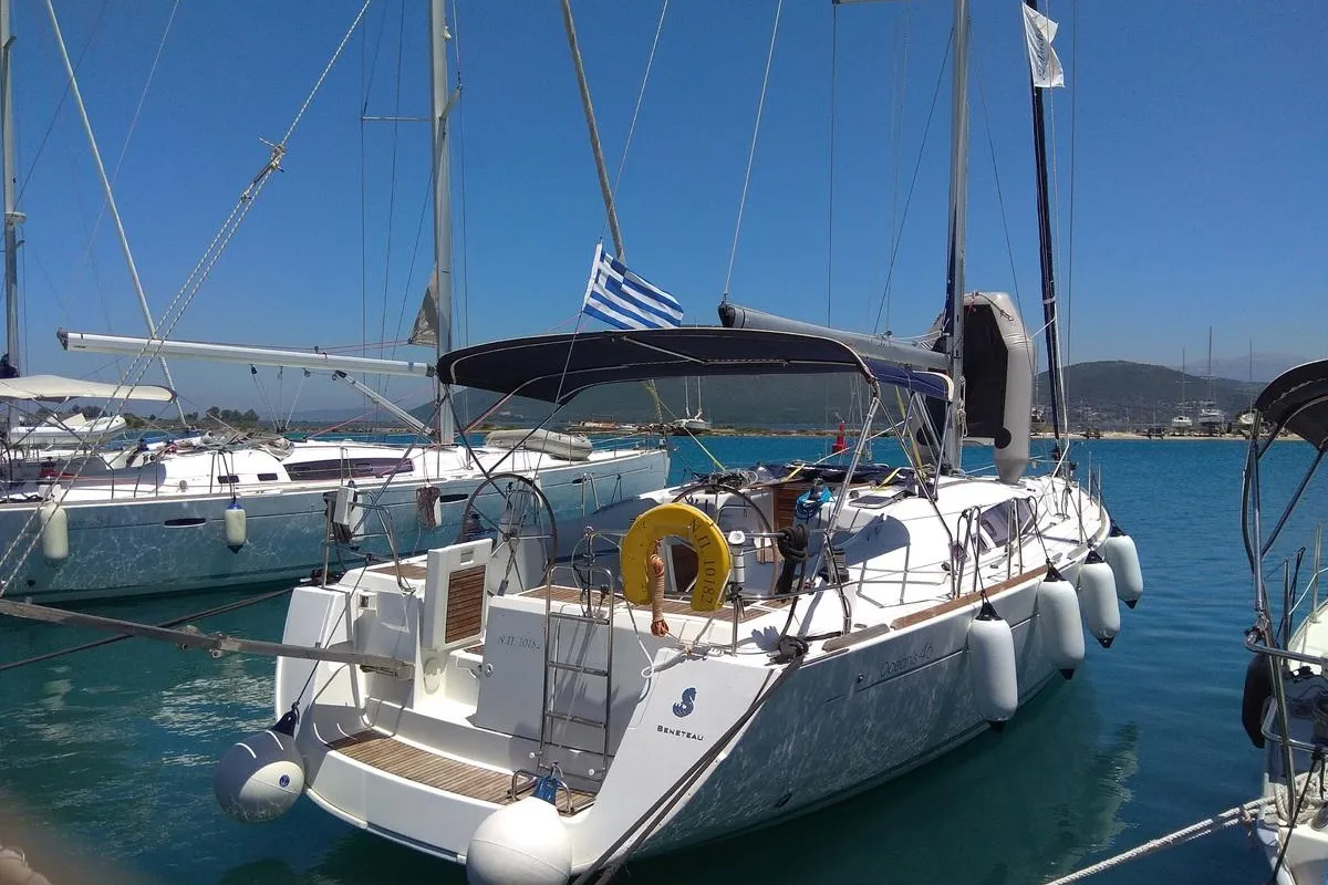 Exterior view of Alpha , a Beneteau Oceanis 46 sailboat at Municipal Unit of Lefkada, Greece