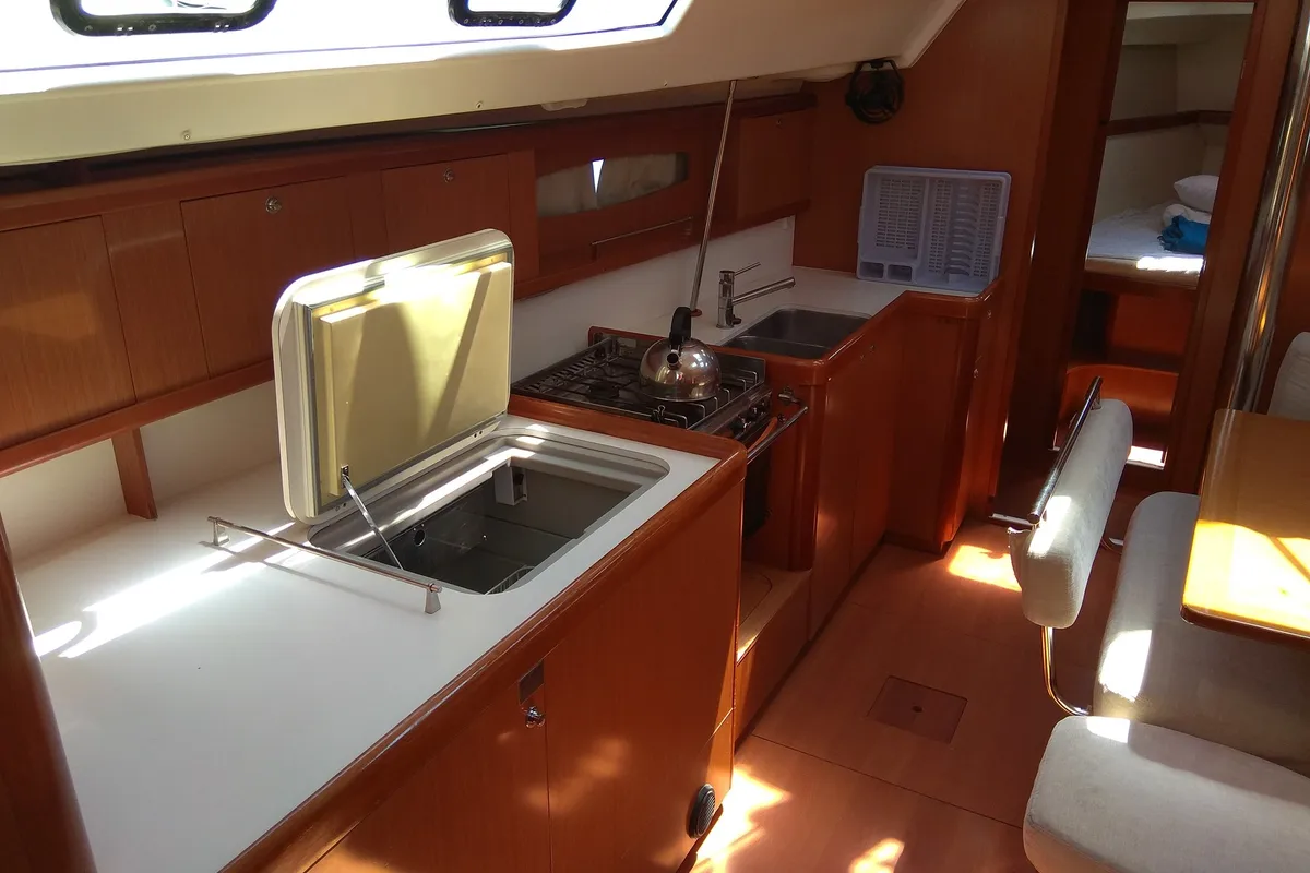 Galley of Alpha , a Beneteau Oceanis 46 sailboat at Municipal Unit of Lefkada, Greece