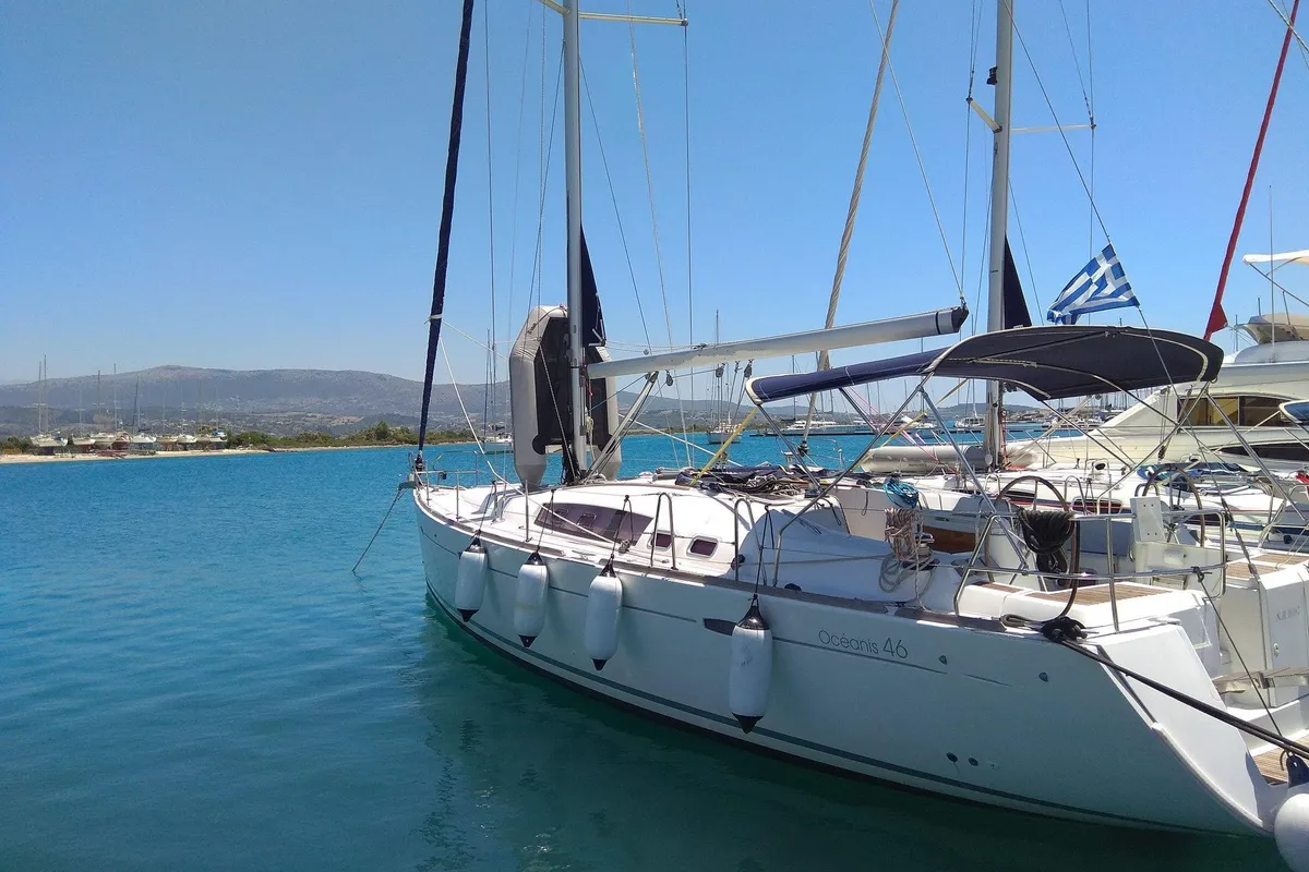 Exterior view of Alpha , a Beneteau Oceanis 46 sailboat at Municipal Unit of Lefkada, Greece