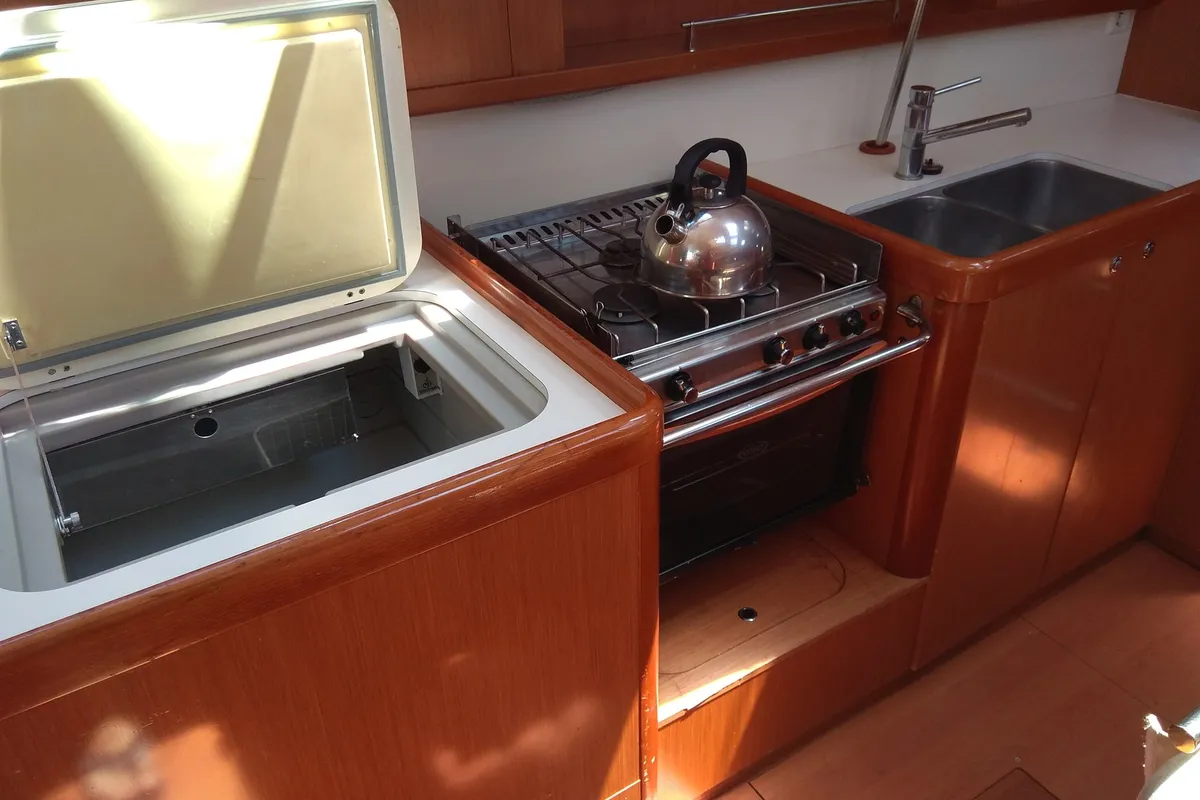 Galley of Alpha , a Beneteau Oceanis 46 sailboat at Municipal Unit of Lefkada, Greece