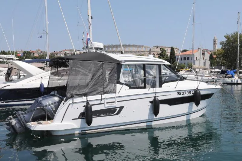 Exterior view of Ema, a Jeanneau Merry Fisher 895 motorboat at Split, Croatia