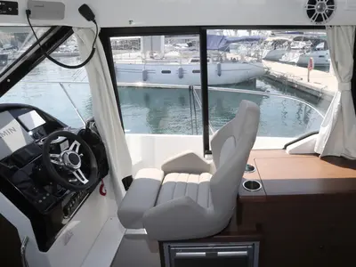 Cockpit of Ema, a Jeanneau Merry Fisher 895 motorboat at Split, Croatia