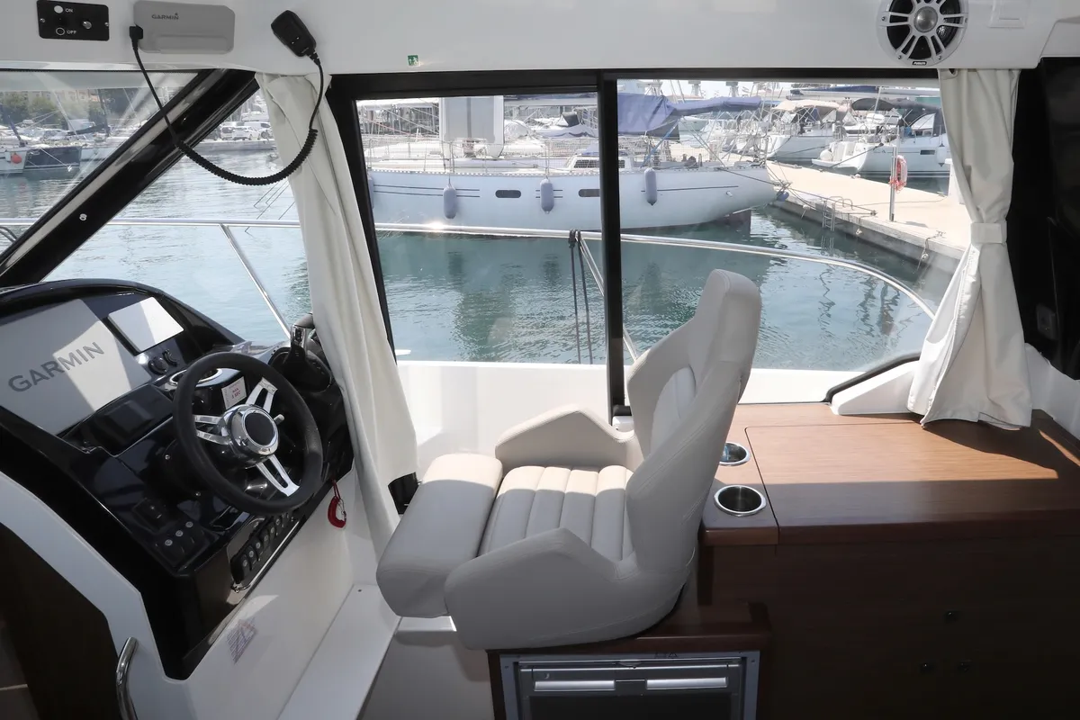 Cockpit of Ema, a Jeanneau Merry Fisher 895 motorboat at Split, Croatia