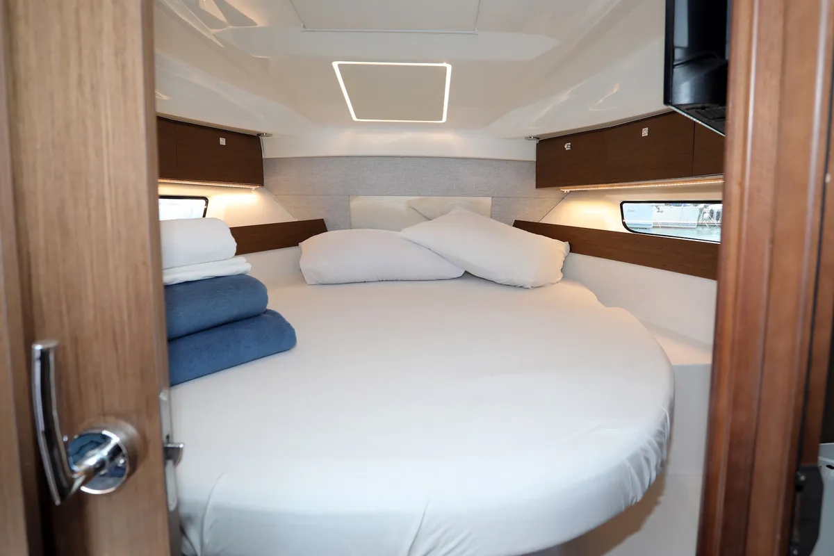 Cabin on Ema, a Jeanneau Merry Fisher 895 motorboat at Split, Croatia