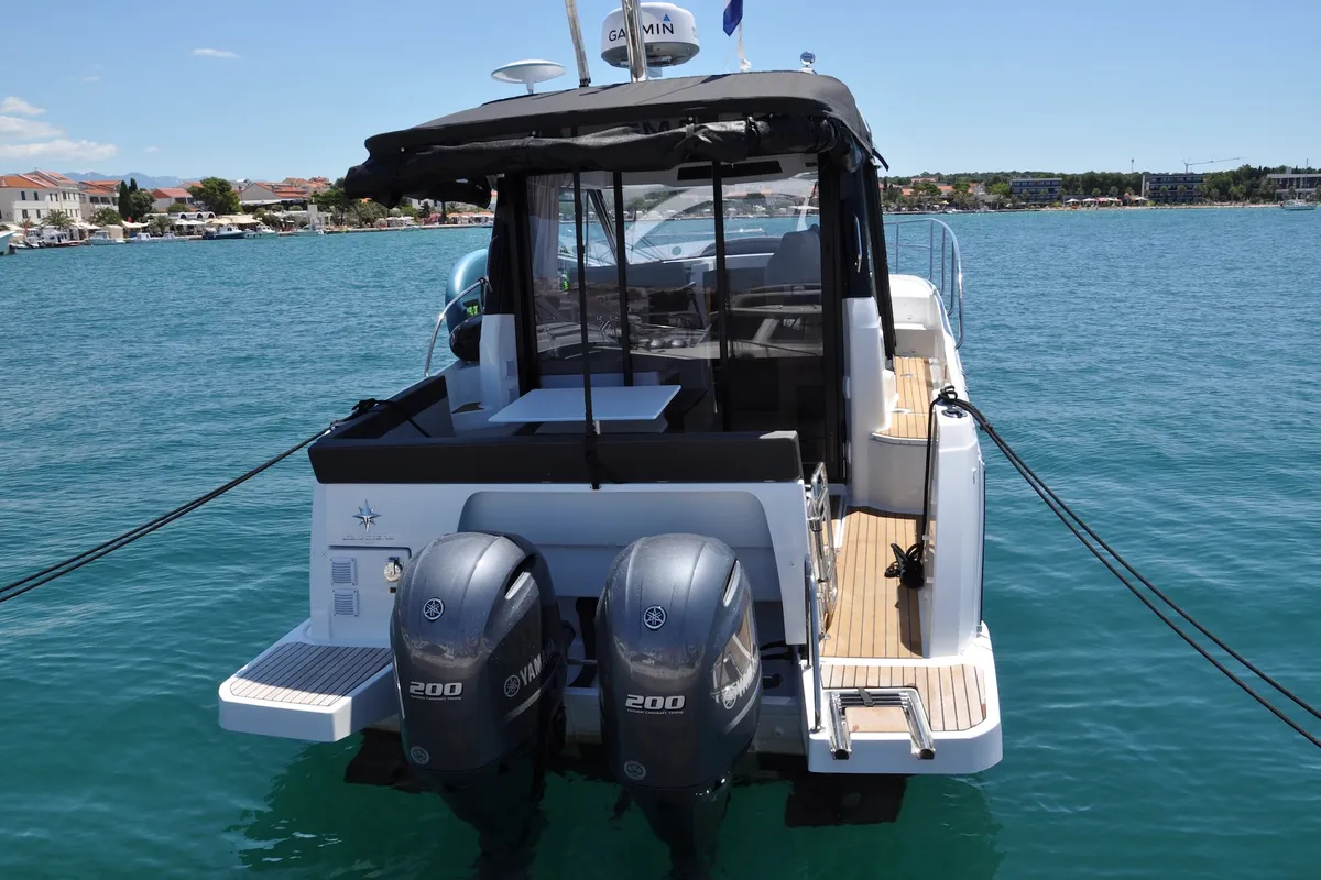 Deck of Ema, a Jeanneau Merry Fisher 895 motorboat at Split, Croatia