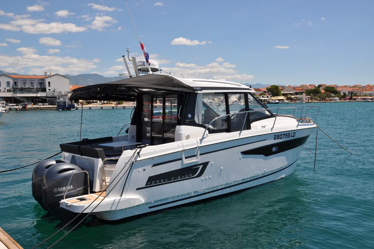 Deck of Ema, a Jeanneau Merry Fisher 895 motorboat at Split, Croatia