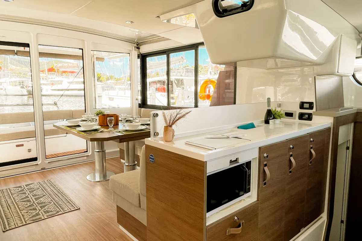 Salon of Here and Now, a Bali 4.4 catamaran at Parham Town, British Virgin Islands