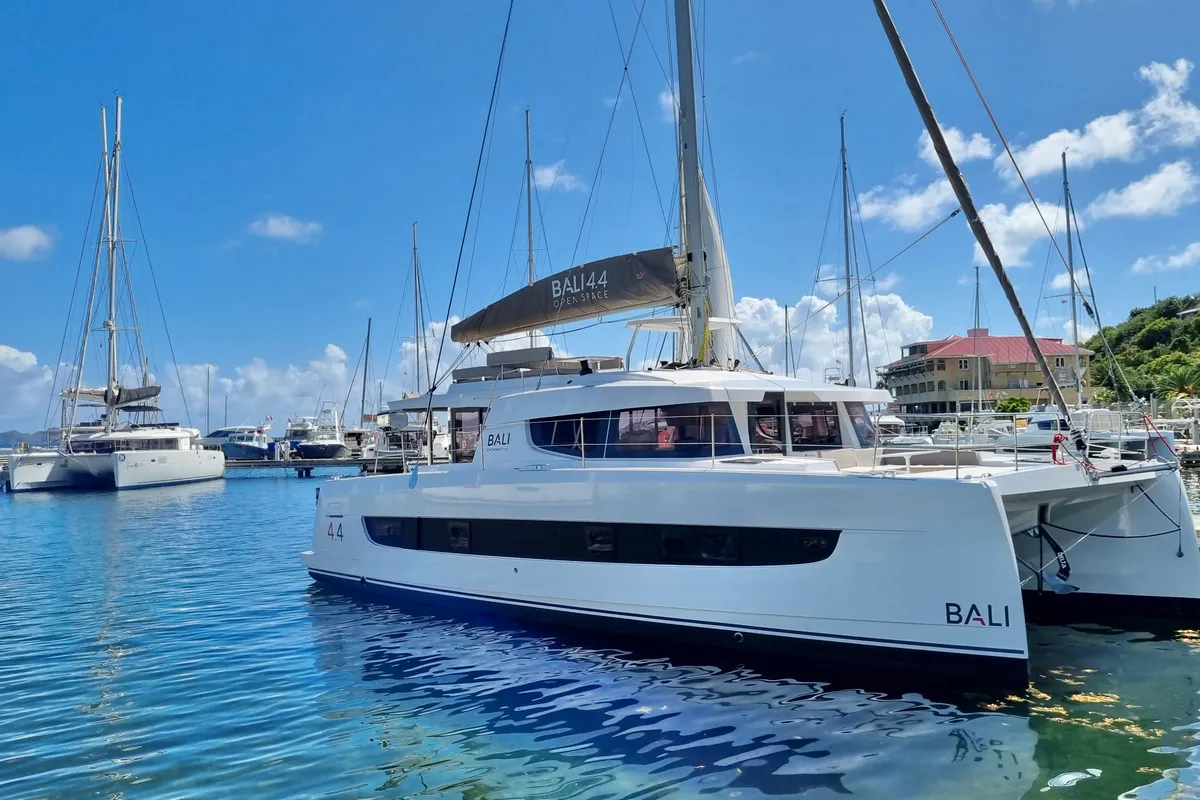 Exterior view of Here and Now, a Bali 4.4 catamaran at Parham Town, British Virgin Islands