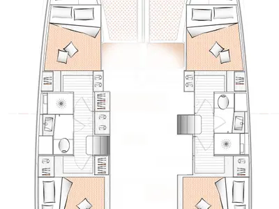 Deck of Kale I, a Excess 11 - 4 + 1 + 1 cab. catamaran at Fethiye, Turkey