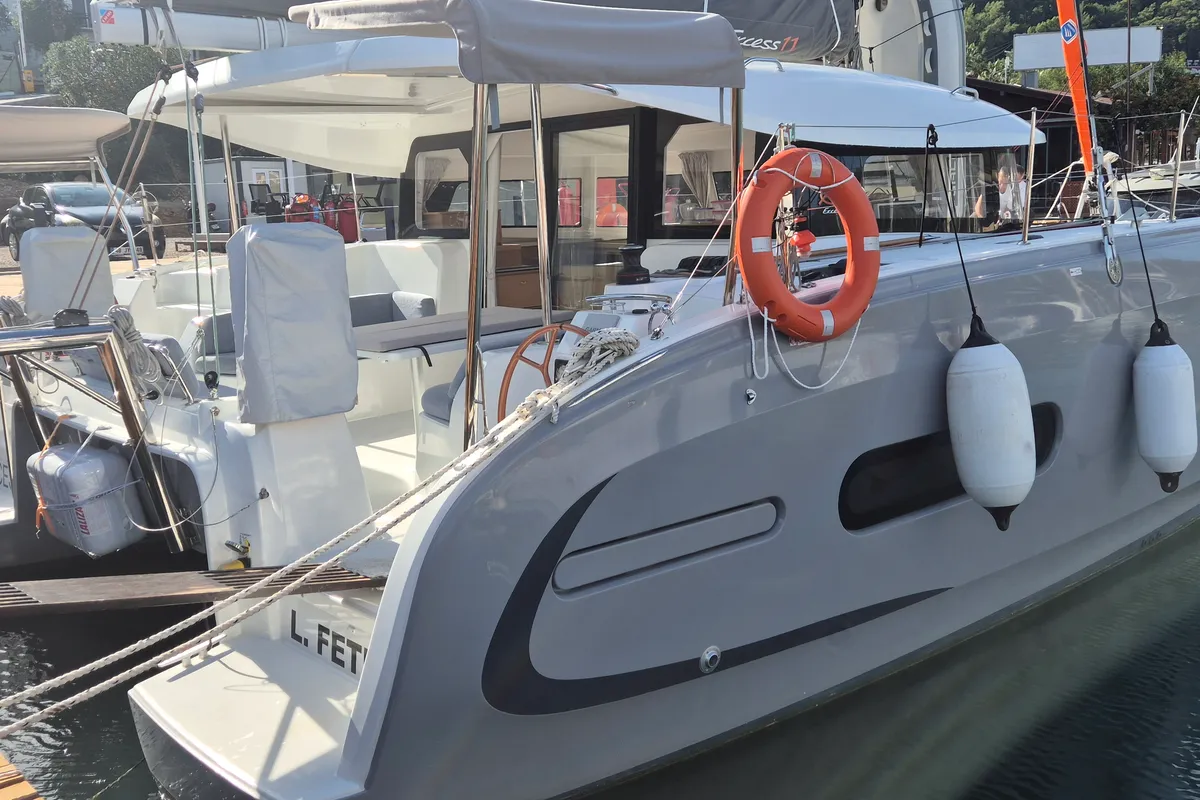 Exterior view of Kale I, a Excess 11 - 4 + 1 + 1 cab. catamaran at Fethiye, Turkey