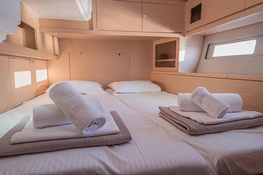 Cabin on Anema, a Dufour 530 sailboat at Athens, Greece