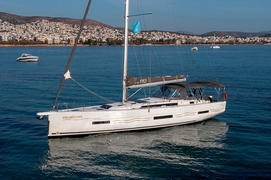 Exterior view of Anema, a Dufour 530 sailboat at Athens, Greece