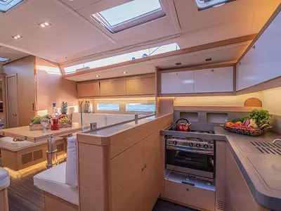 Galley of Anema, a Dufour 530 sailboat at Athens, Greece