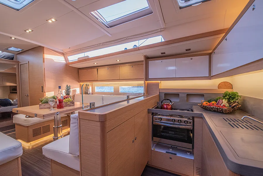 Galley of Anema, a Dufour 530 sailboat at Athens, Greece