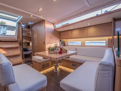 Salon of Anema, a Dufour 530 sailboat at Athens, Greece
