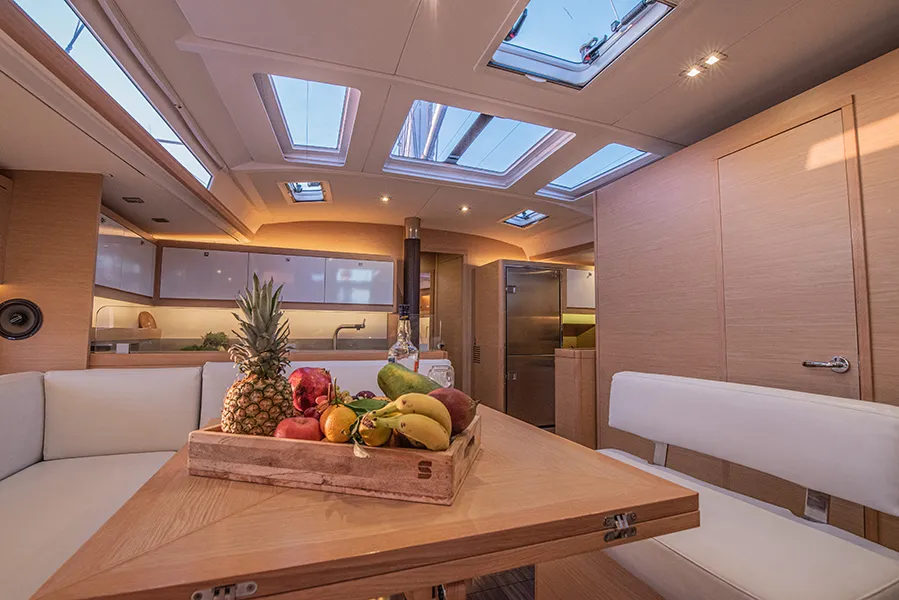 Salon of Anema, a Dufour 530 sailboat at Athens, Greece