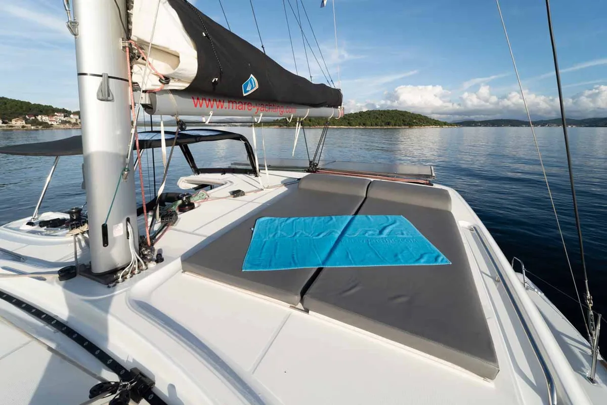 Deck of Mamma Mia, a Lagoon 40 catamaran at Grad Šibenik, Croatia