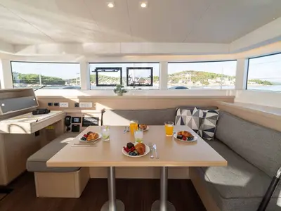 Salon of Mamma Mia, a Lagoon 40 catamaran at Grad Šibenik, Croatia
