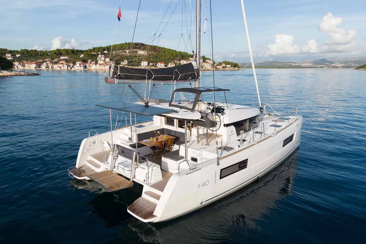Exterior view of Mamma Mia, a Lagoon 40 catamaran at Grad Šibenik, Croatia