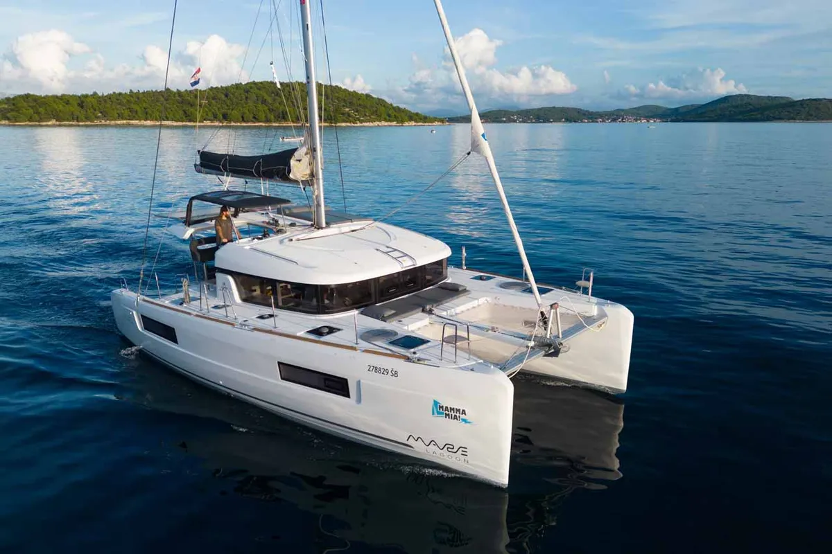 Exterior view of Mamma Mia, a Lagoon 40 catamaran at Grad Šibenik, Croatia