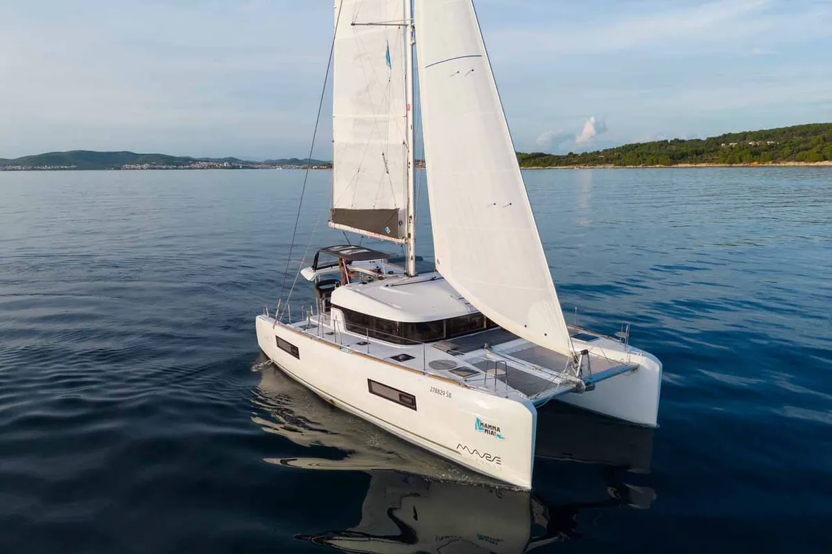 Exterior view of Mamma Mia, a Lagoon 40 catamaran at Grad Šibenik, Croatia