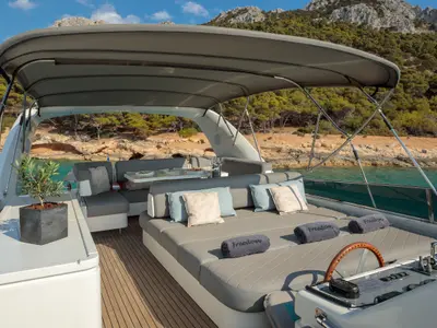 Freedom, a Alalunga 78 motor yacht at Athens, Greece
