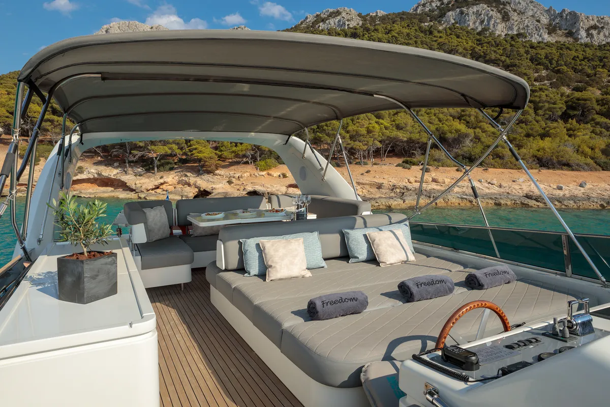 Freedom, a Alalunga 78 motor yacht at Athens, Greece