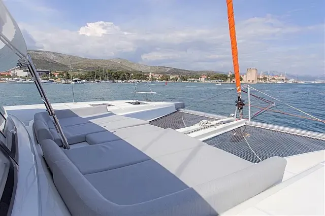 Deck of Faros, a Excess 15 catamaran at Seget Donji, Croatia