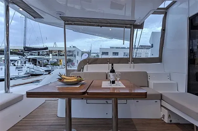 Deck of Faros, a Excess 15 catamaran at Seget Donji, Croatia