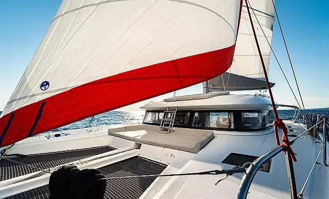 Deck of Faros, a Excess 15 catamaran at Seget Donji, Croatia