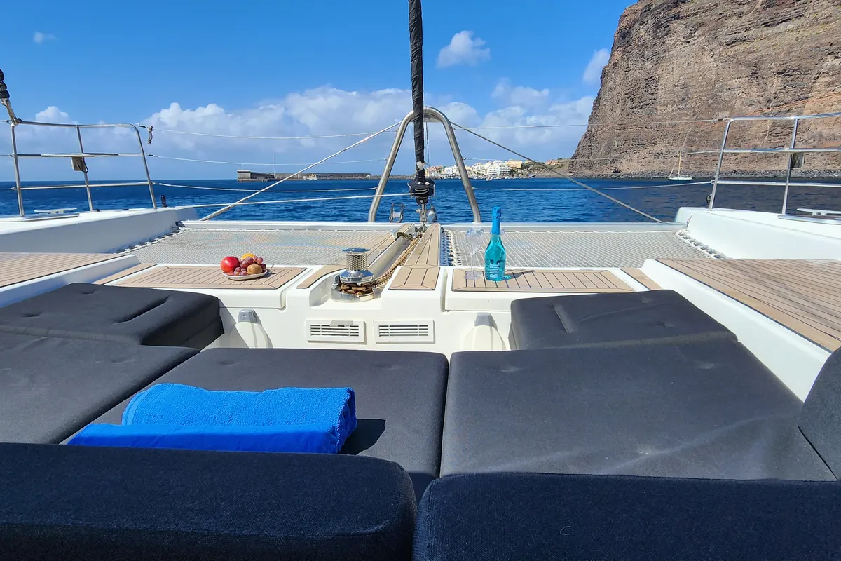 Deck of Tamiro, a Lagoon 52F catamaran at Municipal Unit of Lefkada, Greece