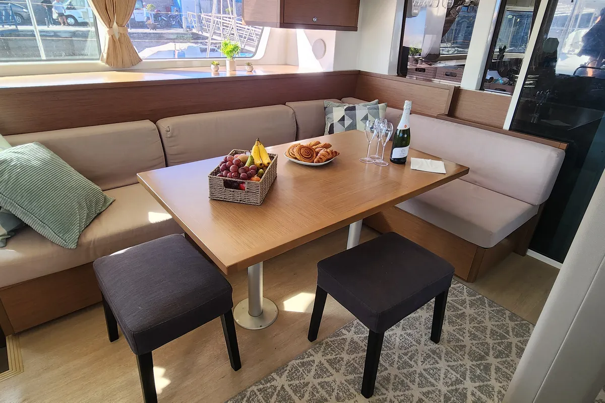 Salon of Tamiro, a Lagoon 52F catamaran at Municipal Unit of Lefkada, Greece