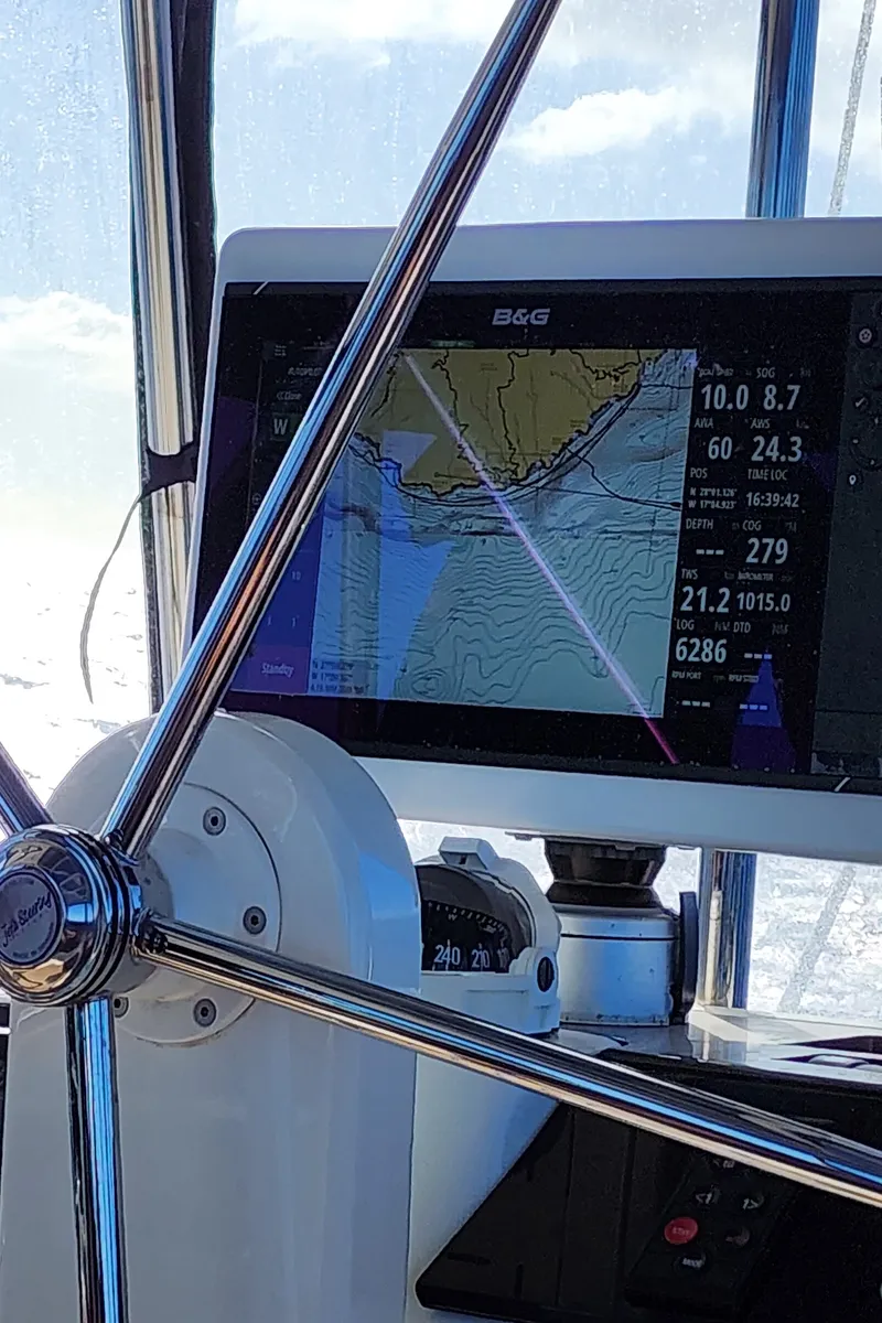 Cockpit of Tamiro, a Lagoon 52F catamaran at Municipal Unit of Lefkada, Greece
