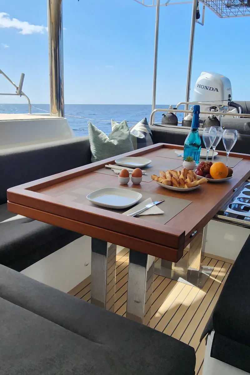 Deck of Tamiro, a Lagoon 52F catamaran at Municipal Unit of Lefkada, Greece