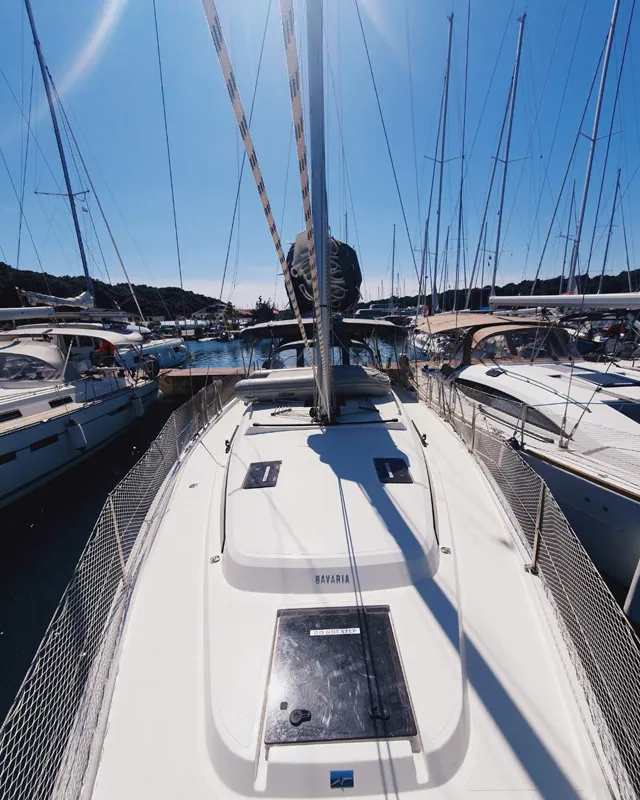 Deck of Lucia, a Bavaria C42 sailboat at Grad Pula, Croatia
