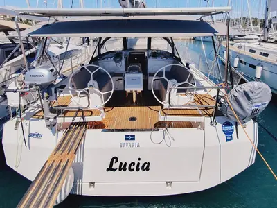 Cockpit of Lucia, a Bavaria C42 sailboat at Grad Pula, Croatia