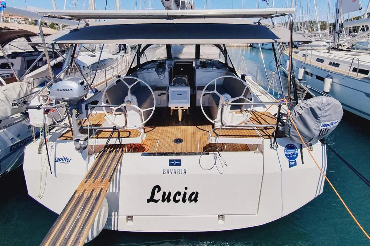 Cockpit of Lucia, a Bavaria C42 sailboat at Grad Pula, Croatia