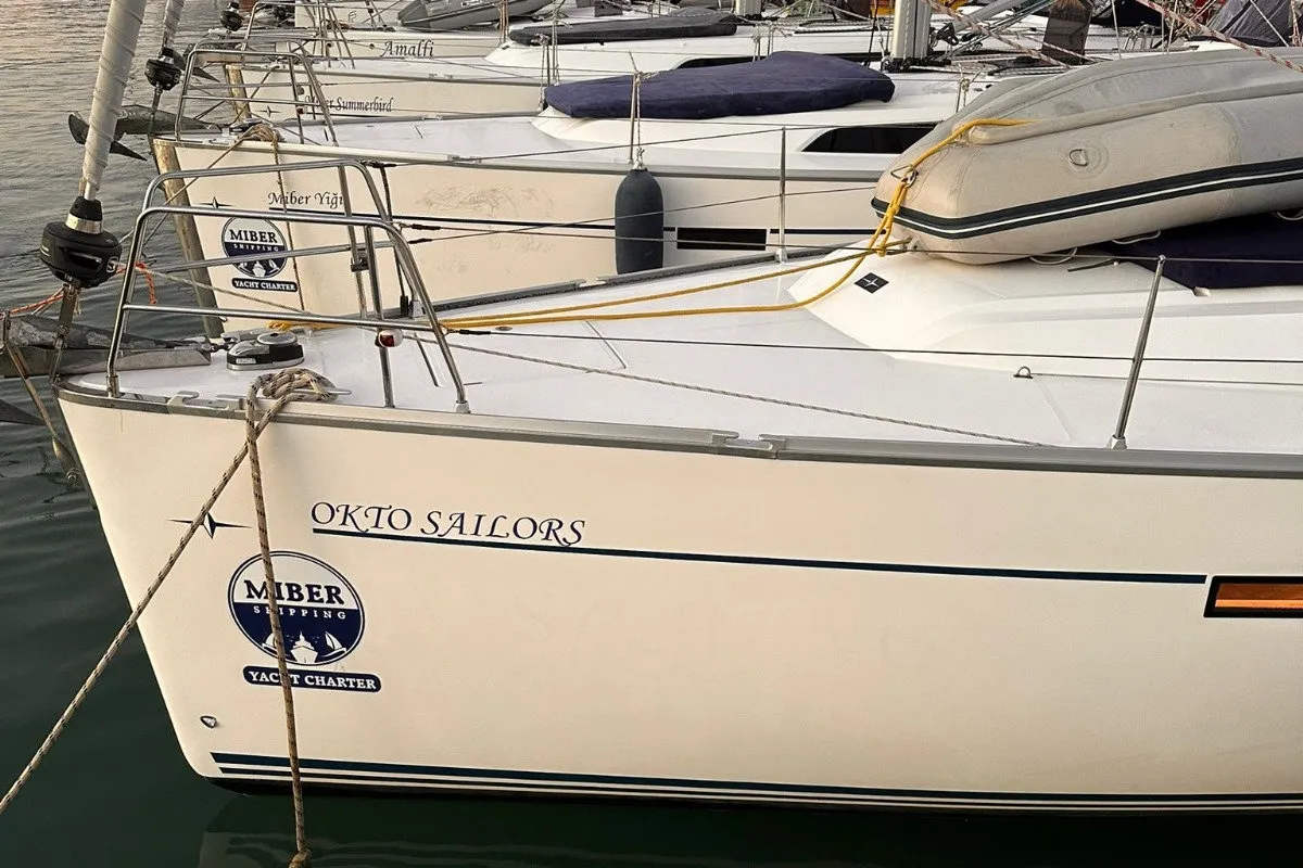 Exterior view of Okto Sailors, a Bavaria Cruiser 46 sailboat at Fethiye, Turkey
