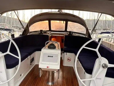 Cockpit of Okto Sailors, a Bavaria Cruiser 46 sailboat at Fethiye, Turkey