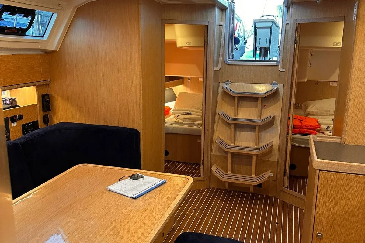 Salon of Okto Sailors, a Bavaria Cruiser 46 sailboat at Fethiye, Turkey