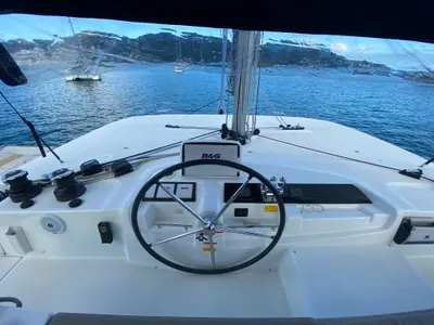 Cockpit of Tide of your life, a Lagoon 46 catamaran at Road Town, British Virgin Islands