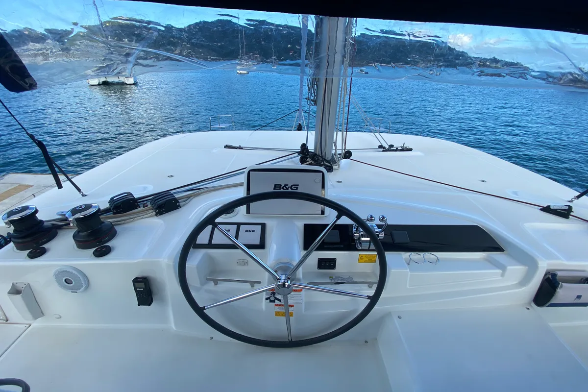 Cockpit of Tide of your life, a Lagoon 46 catamaran at Road Town, British Virgin Islands