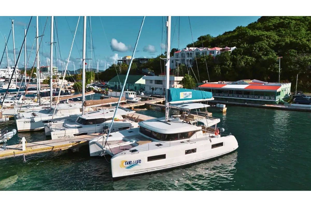 Exterior view of Tide of your life, a Lagoon 46 catamaran at Road Town, British Virgin Islands