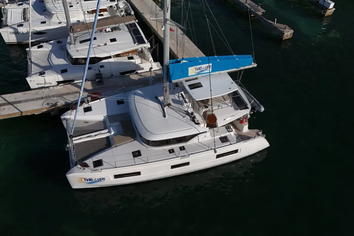 Exterior view of Tide of your life, a Lagoon 46 catamaran at Road Town, British Virgin Islands