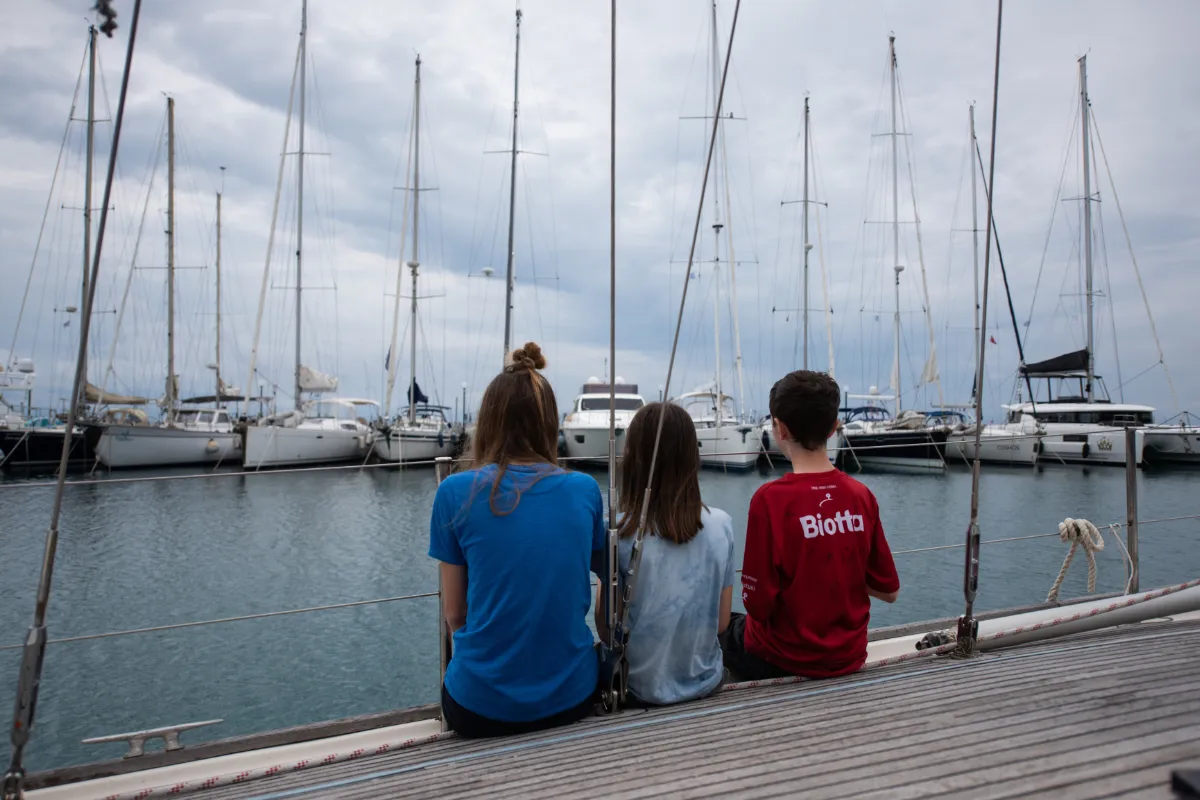 Deck of Asterias, a Wauquiez Amphitrite sailboat at Benitses, Greece