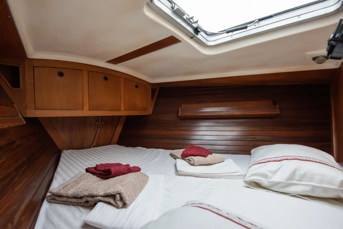 Cabin on Asterias, a Wauquiez Amphitrite sailboat at Benitses, Greece