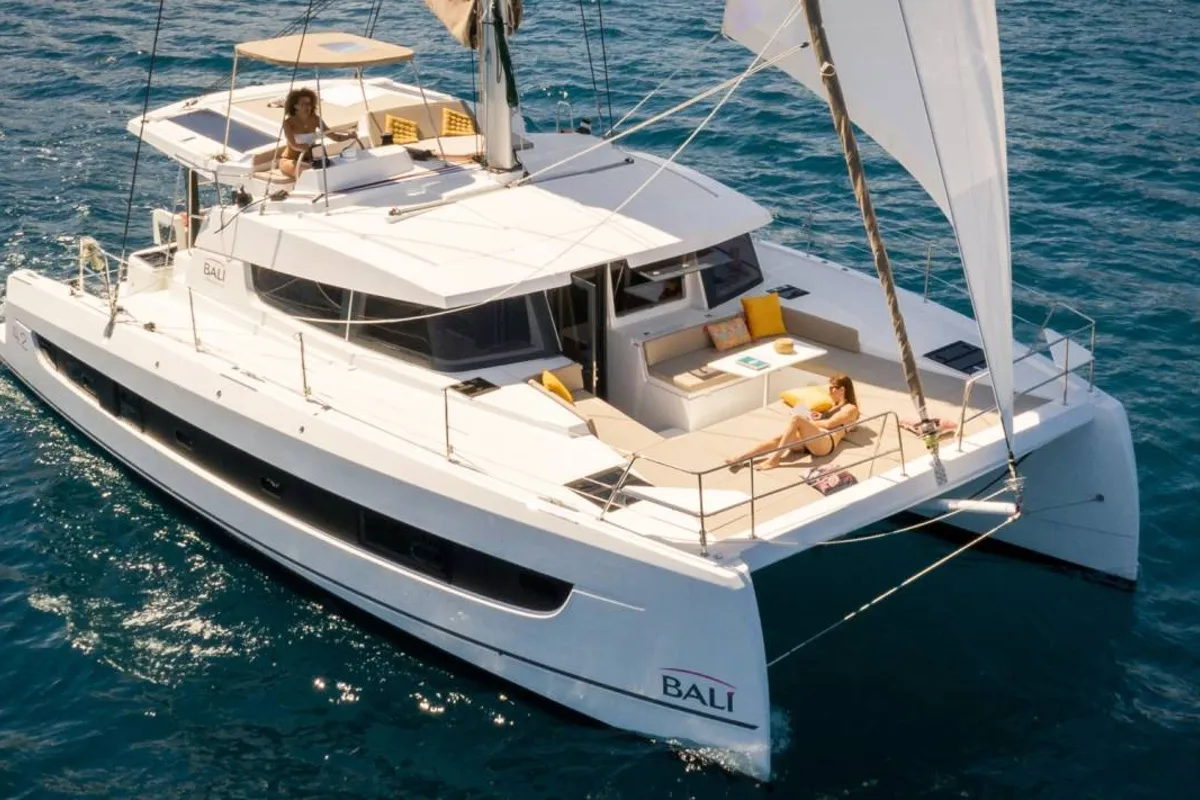 Exterior view of Stella Maris, a Bali 4.2 catamaran at Municipal Unit of Lefkada, Greece