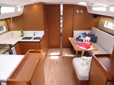 Galley of Tommy, a Jeanneau Sun Odyssey 440 sailboat at Benitses, Greece